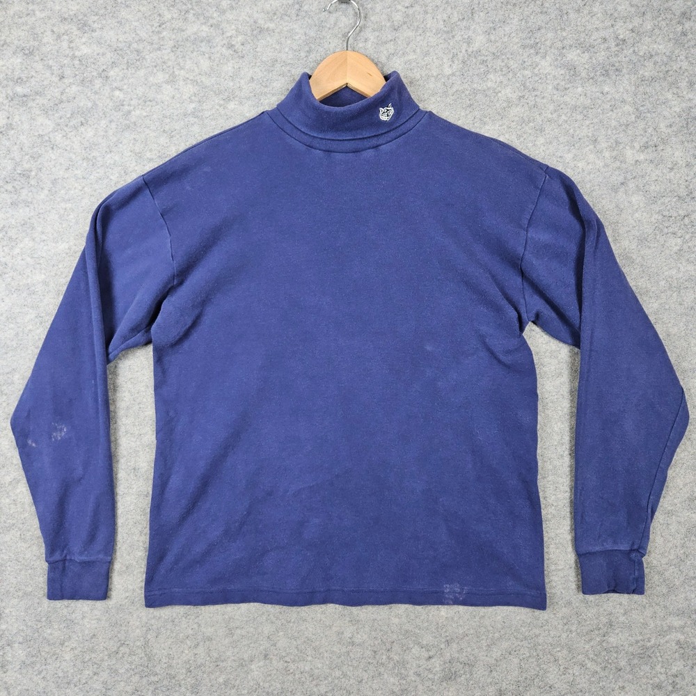 Medalist Men's Blue Turtleneck Shirt Size M Cotton Scouts Embroidered Wolf SPOTS